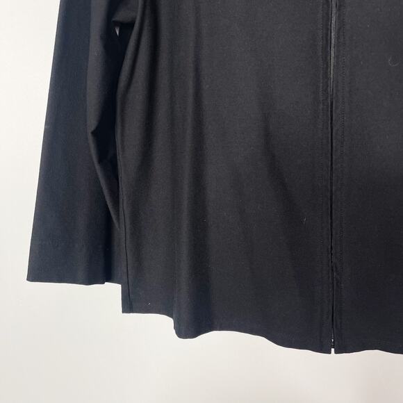 Eileen Fisher M Black 3/4 Sleeve Zip Front Cardigan Top Viscose Nylon Stretch - Picture 3 of 6